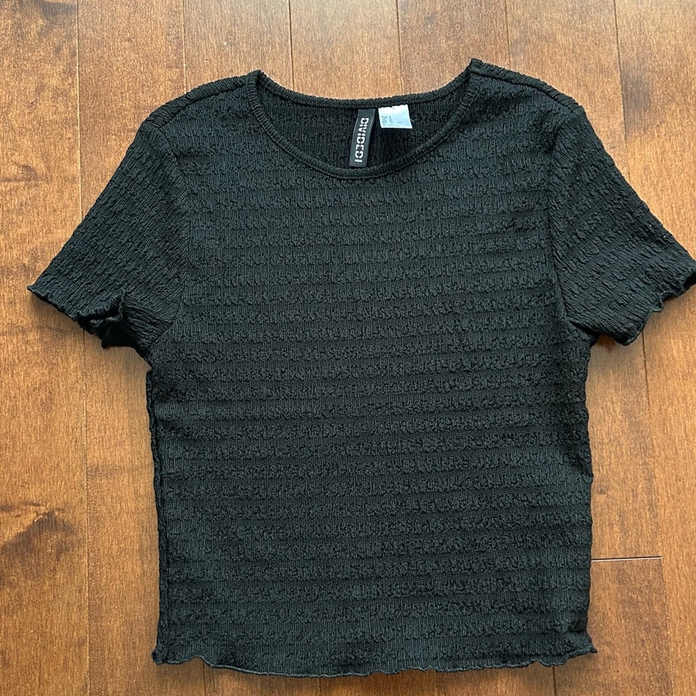 H&M Black Textured Short Sleeve Top
